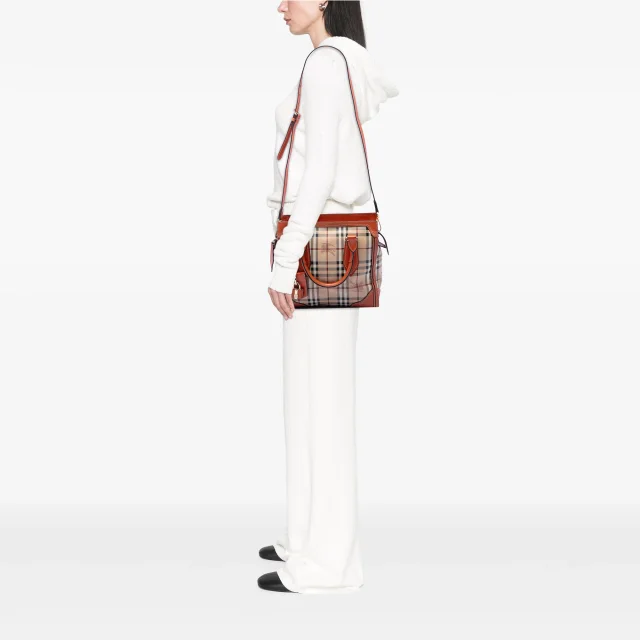 Beige Burberry Small Haymarket Check Coated Canvas Honeywood Tote Satchel in Beige Coated canvas from Designer Revival, photo 6 of 6