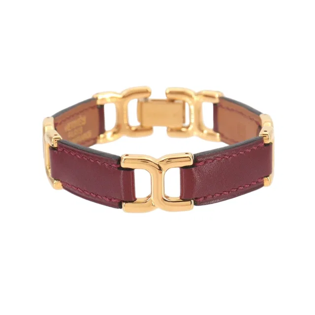 Hermès Motif Bracelet Bangle Leather Rouge Ash Gold in Red Leather from The Reluxe