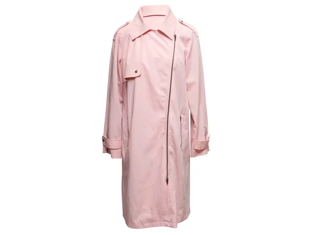 Light Pink Balmain Moto Trench Coat Size FR 42 in Pink from Designer Revival