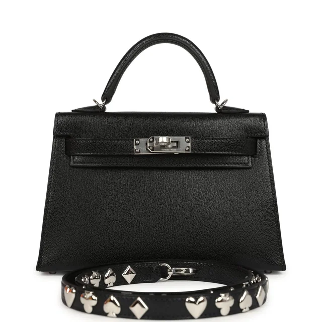Hermès "Clou De Coeur" Kelly Sellier 20 Black Chevre Chamkila Palladium Hardware in Black Goatskin from Madison Avenue Couture