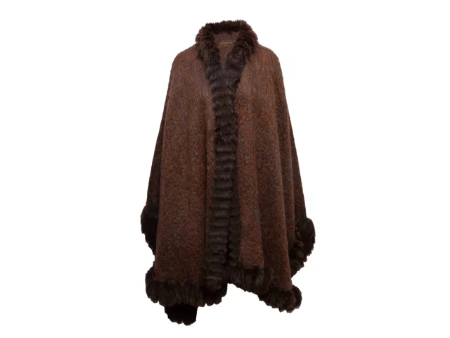 Vintage Brown Yves Saint Laurent Brushed Mohair & Mink Fur Shawl Size O/S in Brown from Designer Revival