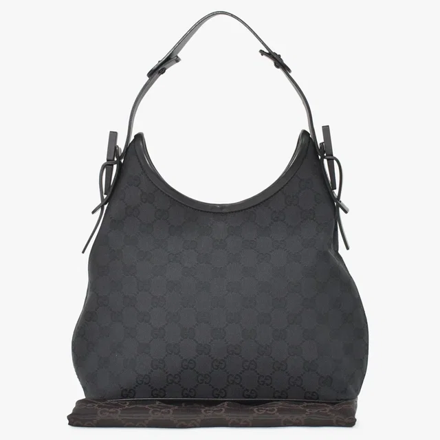 Gucci Hobo Handbag GG Canvas Leather Black Gold in Black Canvas from The Reluxe