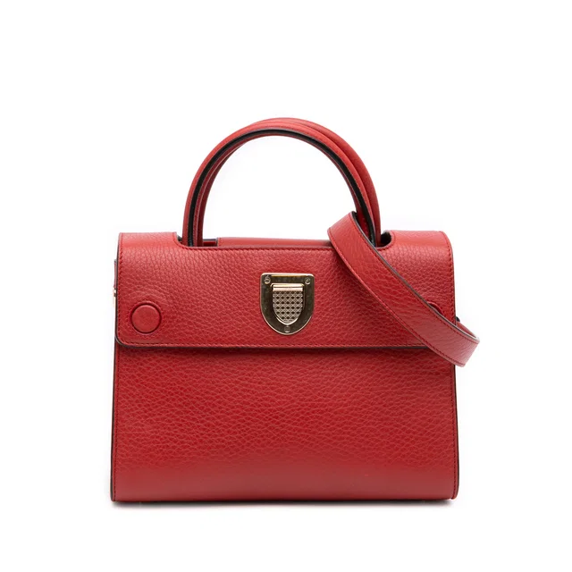 Red Dior Mini Grained Calfskin Diorever Satchel in Red Caviar leather from Designer Revival