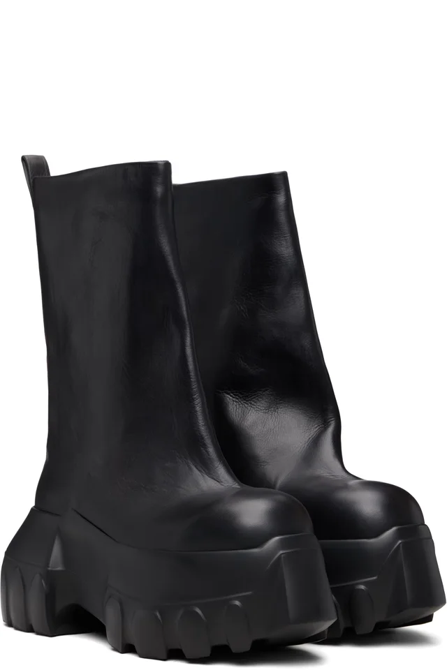Rick Owens Black Temple Flared Mega Tractor Boots, photo 4 of 5 from SSENSE