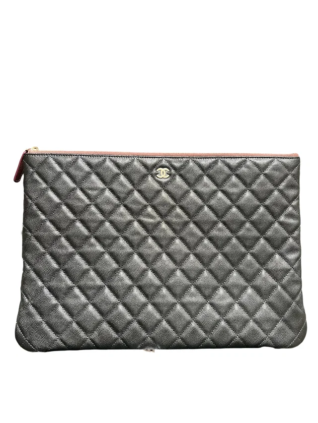 Chanel Classic Zipped Black Grained Calf Pouch in Black from Luxury Promise
