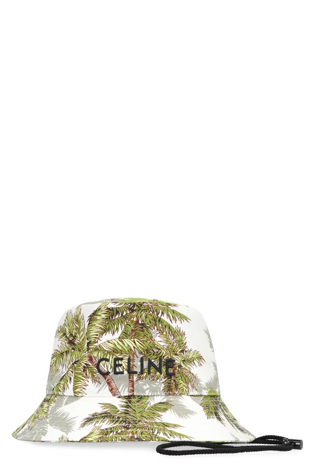 Celine 2au0k380y Palm-Print Cotton Bucket Hat — White in White from HEWI