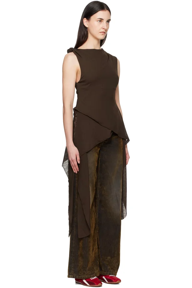 GANNI Brown Marl Mesh Top, photo 2 of 4 from SSENSE