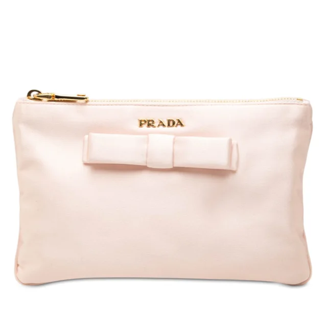 Pink Prada Satin Bow Pouch in Pink Satin from Designer Revival