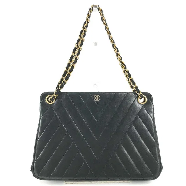 Chanel Shoulder Bag CC Logo Vintage Leather Black in Black Leather from The Reluxe