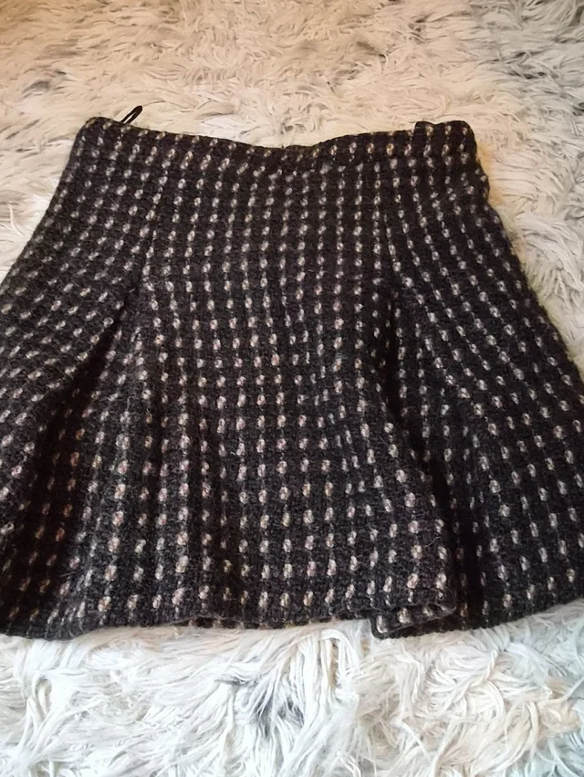 Miu Miu Brown & Cream Tweed Wool A-Line Pleated Mini Skirt Sz 42 in brown|red|neutral Tweed from Poshmark
