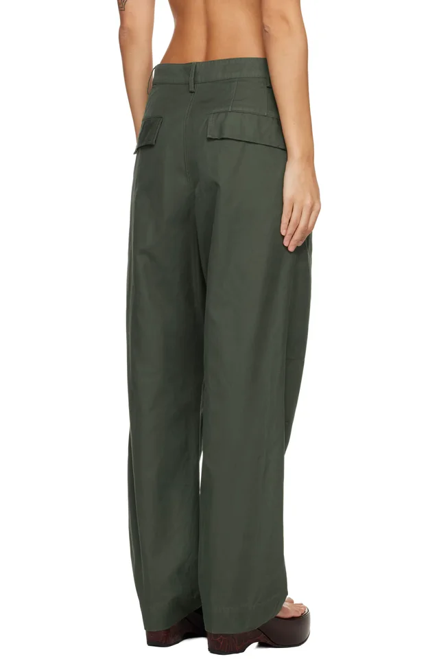 Dries Van Noten Green Loose Fit Workwear Trousers, photo 3 of 4 from SSENSE