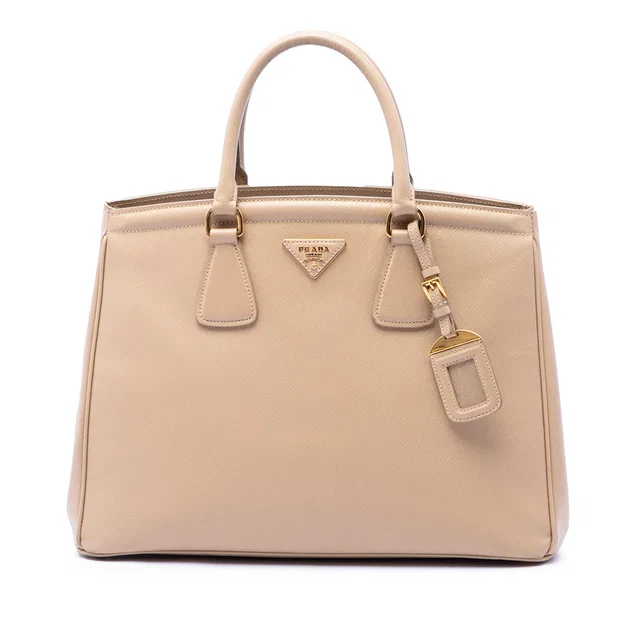 Beige Prada Saffiano Lux Parabole Tote in Beige Saffiano leather from Designer Revival
