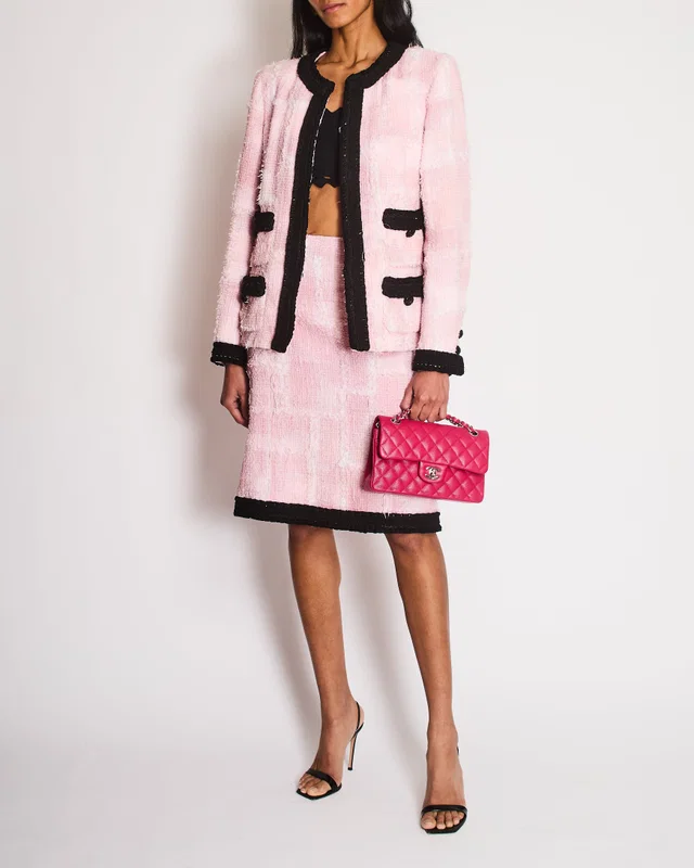 Chanel Cruise 2022 Pink and Black Tweed Blazer and Midi Skirt Set with Black CC Logo Details Size FR… in Black Tweed from Sellier