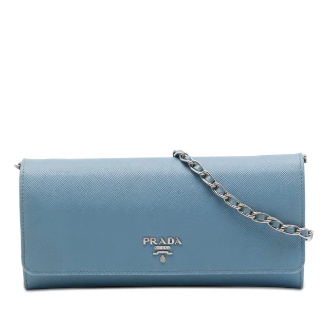 Blue Prada Saffiano Wallet On Chain Crossbody Bag in Blue Saffiano leather from Designer Revival