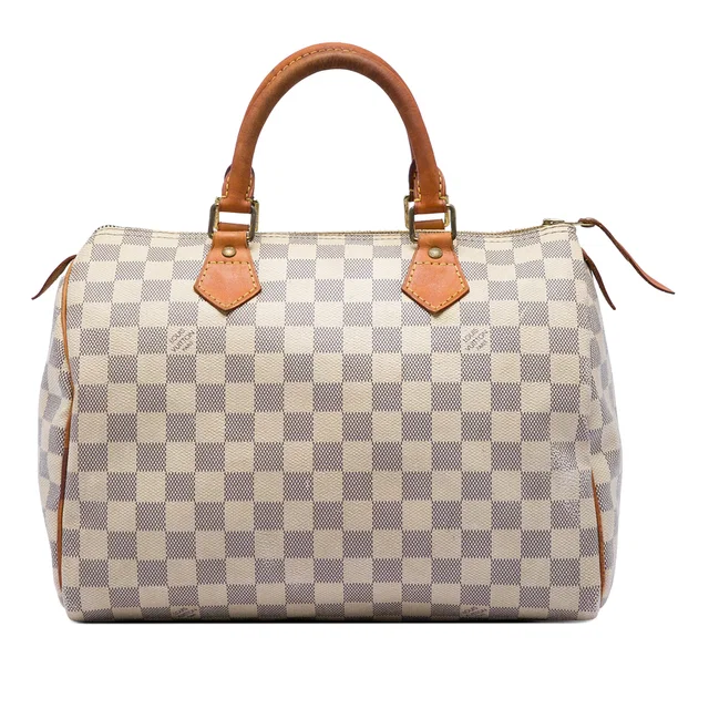 White Louis Vuitton Damier Azur Speedy 30 Boston Bag in White Canvas from Designer Revival
