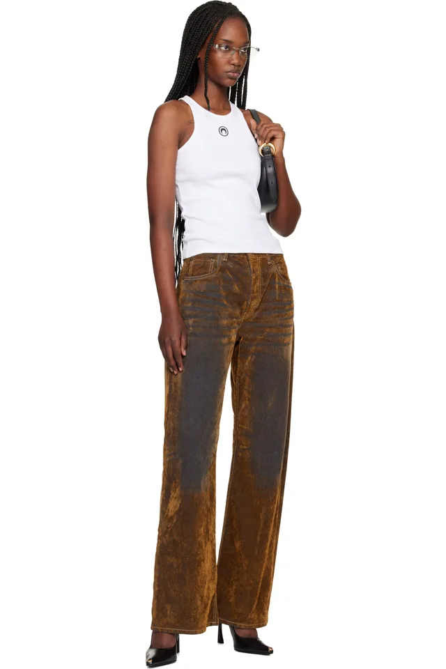 Marine Serre White Moon Logo Ribbed Jersey Tank Top, photo 4 of 4 from SSENSE