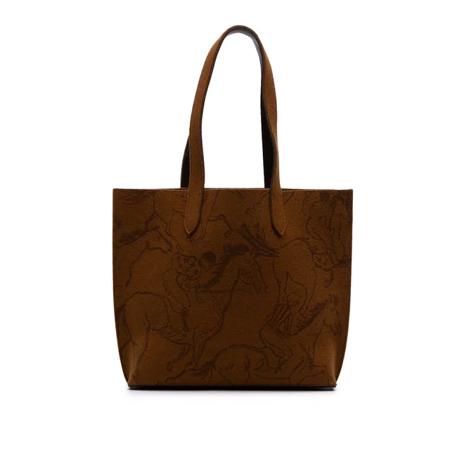 Brown Hermès Printed Felt Carrimi Tote MM in Brown from Designer Revival