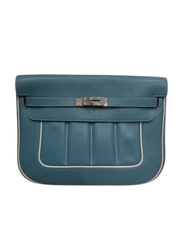 Hermès Berline 28 in Blue & White Contrast Stitching with PHW in White from Luxury Promise