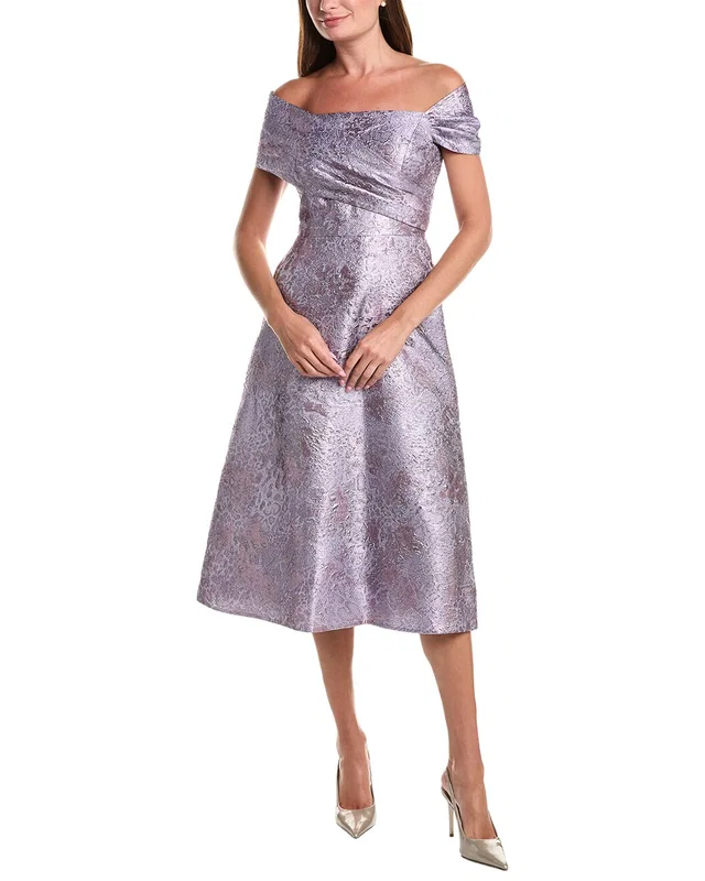 Teri Jon by Rickie Freeman Metallic Jacquard Off-Shoulder Fit N Flare Dress, image 1 of 1 from Rue La La