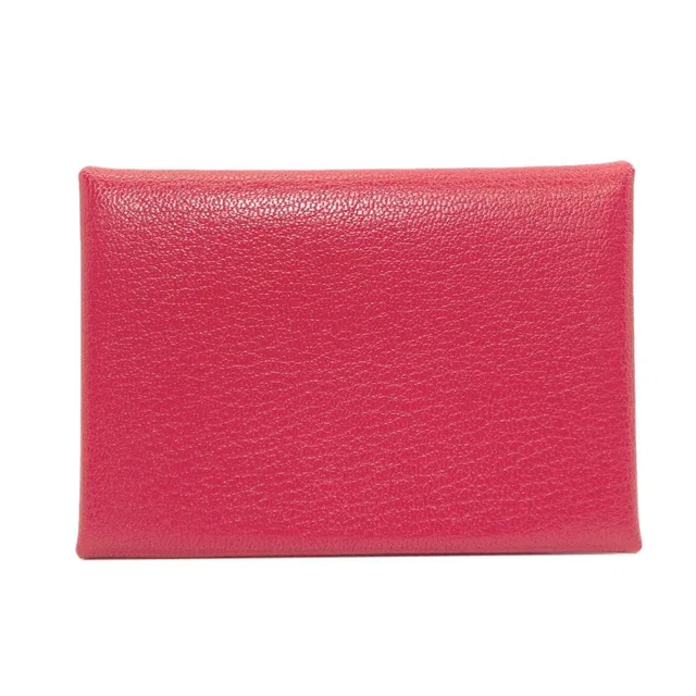 Hermès Calvi Duo Rose Silver Card Case Chevre Chamkila in Pink Goatskin from The Reluxe