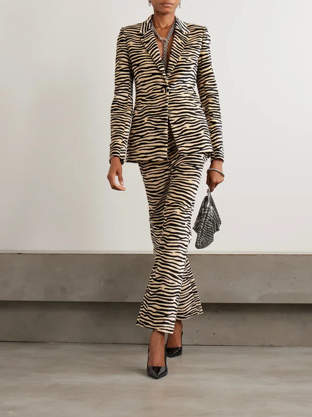 RABANNE Zebra-print cotton-blend velvet blazer in Beige, photo 2 of 2 from NET-A-PORTER (Canada)