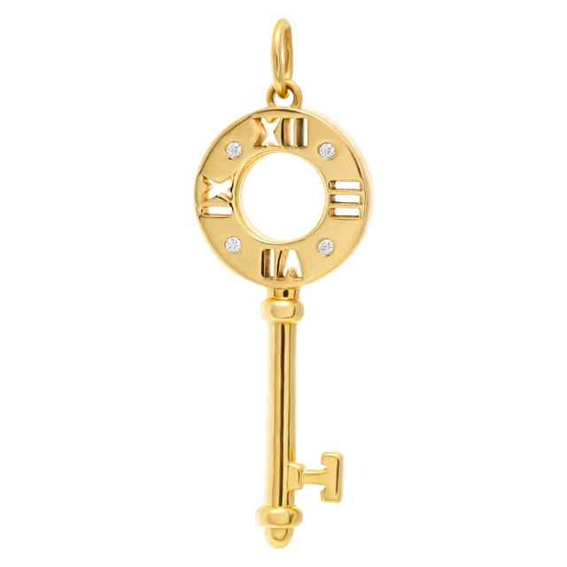 Tiffany & Co. "Atlas" key charm with diamonds in 18k on a 14k chain in Yellow Gold from Gray And Sons