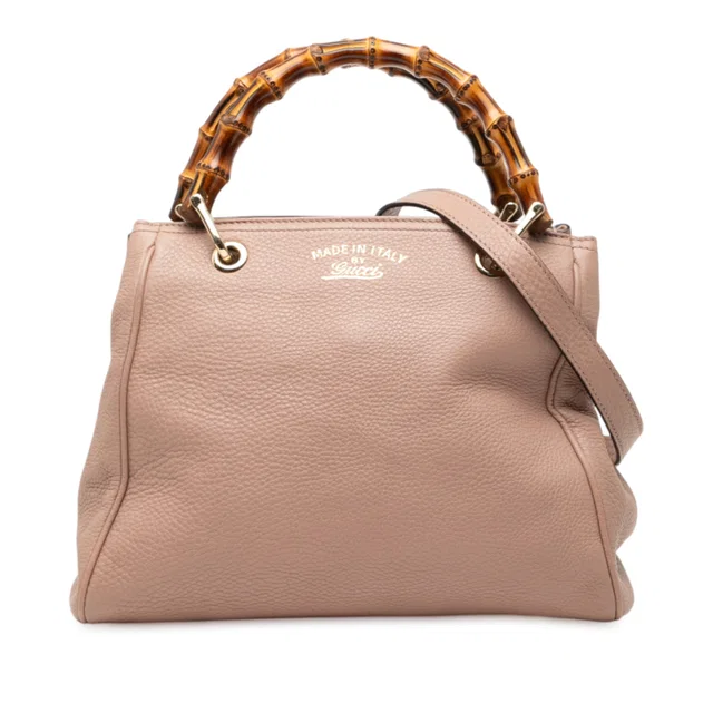 Pink Gucci Small Calfskin Bamboo Shopper Satchel in Pink Calfskin from Designer Revival