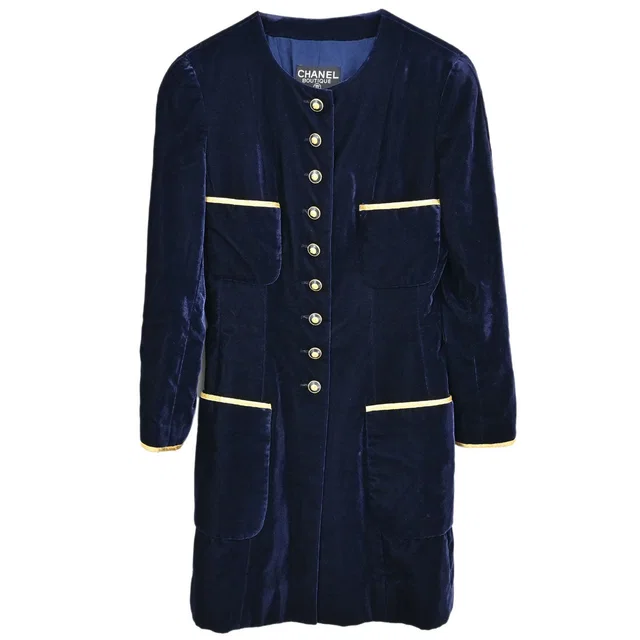 Chanel 1993 Collarless Jacket Navy #38 in Navy from AMORE Vintage Tokyo