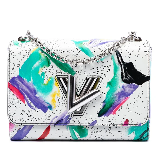 White Louis Vuitton Leather Splash Print Twist MM Crossbody Bag in White Leather from Designer Revival