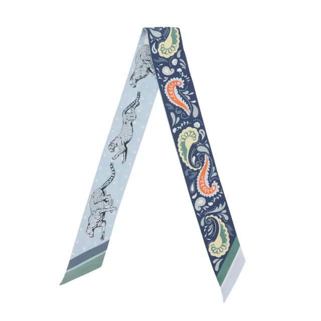 Hermès Twilly Guepards Bandana Blue in Blue Silk from Ginza Xiaoma, photo 2 of 4