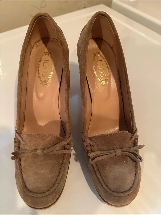 Tod's Taupe Suede Loafer Pump With Bow in brown|neutral Suede from Poshmark