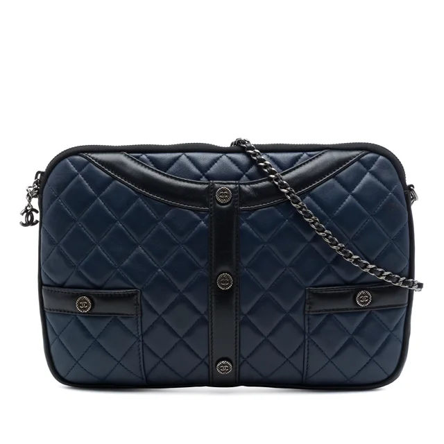 Blue Chanel Small Quilted Lambskin Girl Clutch on Chain Crossbody Bag in Blue Lambskin from Designer Revival