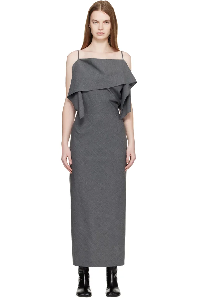 MM6 Maison Margiela Gray Folded Wool Maxi Dress from SSENSE, photo 1 of 1