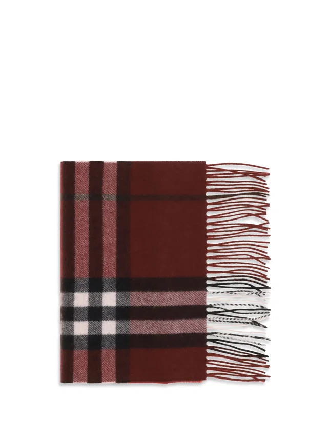 Burberry Cashmere Check Scarf — Red Kashmir/capra Hircus Scarfs in Red Cashmere from HEWI