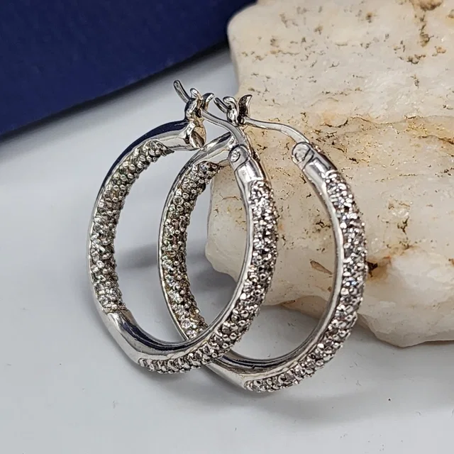925 Sterling Silver Hoop Swarovski Jewelry Matrix Medium Earrings White Topaz in silver|gray|white from Poshmark