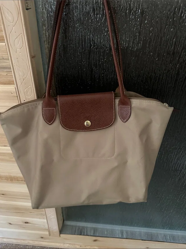 Longchamp Beige Nylon Tote With Brown Leather Trim Perfect Color For Fall in neutral|brown|red Nylon from Poshmark, photo 1 of 1