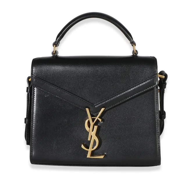 Saint Laurent Black Smooth Calfskin Mini Cassandra Top Handle Bag in Black Calfskin from myGemma