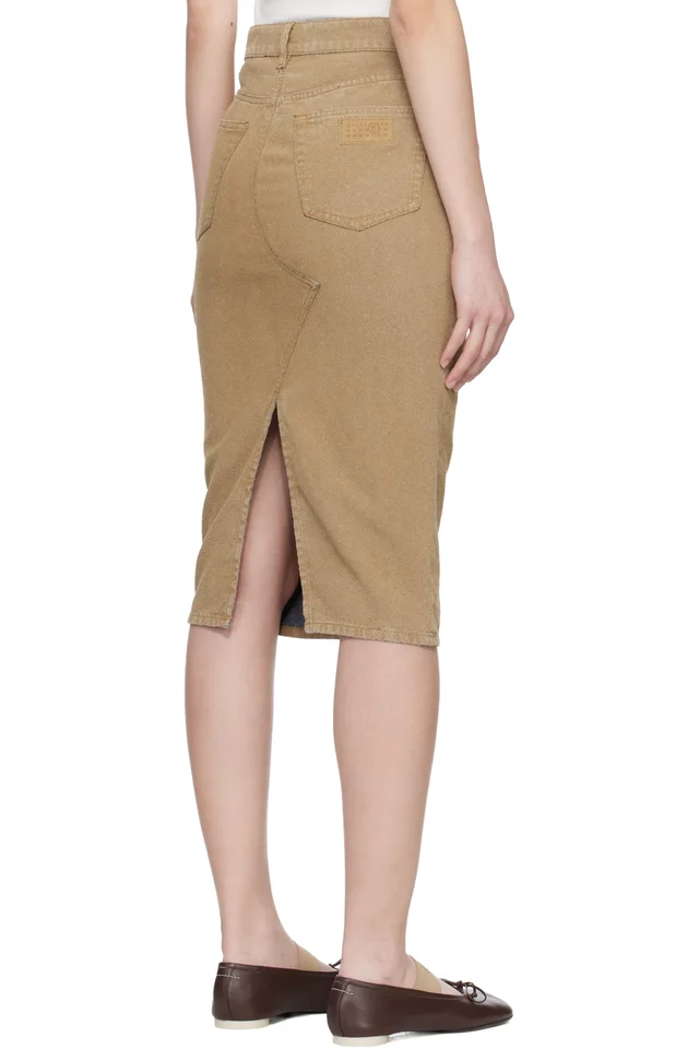 MM6 Maison Margiela Beige Coated Denim Midi Skirt, photo 3 of 4 from SSENSE