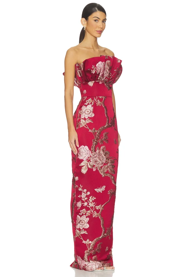 SAU LEE Noah Brocade Gown in Red Sangria, photo 2 of 4 from REVOLVE (Canada)