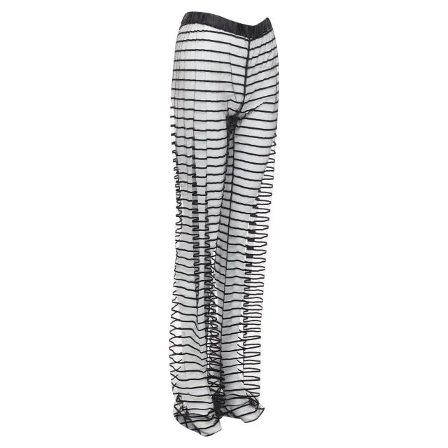 Dries Van Noten Flocked Mesh Striped Pants in black, photo 3 of 6 from ShopSimon