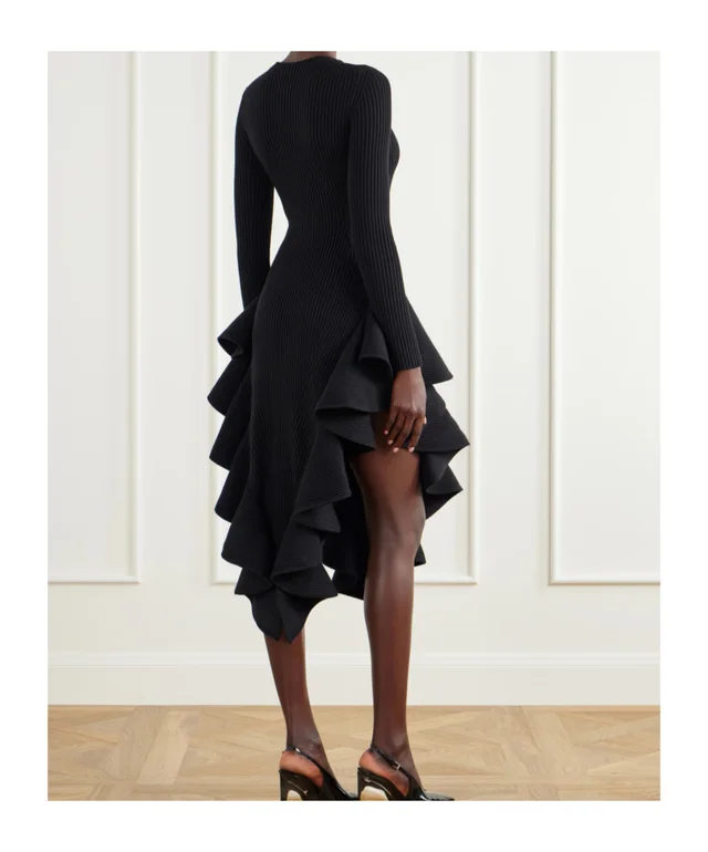 Alaia Ruffled ribbed wool-blend midi dress, photo 3 of 4 from SENSER