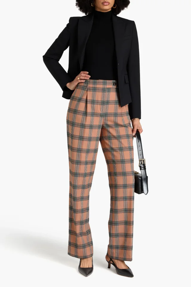 Zimmermann Pleated Checked Twill Straight-Leg Pants in Neutral, photo 2 of 4 from THE OUTNET