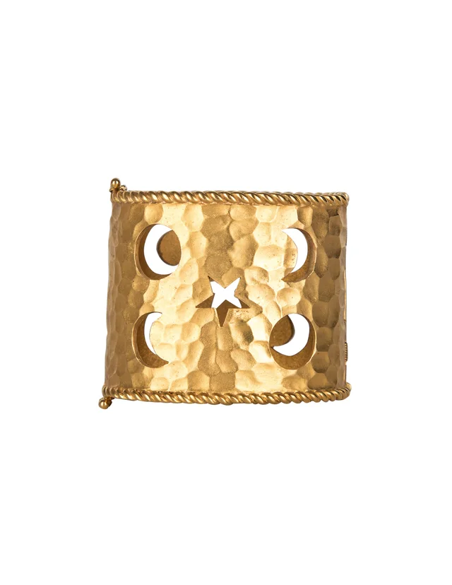 Celine Vintage Hammered Golden Celestial Moon and Stars Cuff Bracelet from Amarcord Vintage Fashion