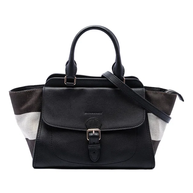 Black Burberry Leather and Mega Check Canvas Harcourt Satchel in Black Canvas from Designer Revival, photo 1 of 1