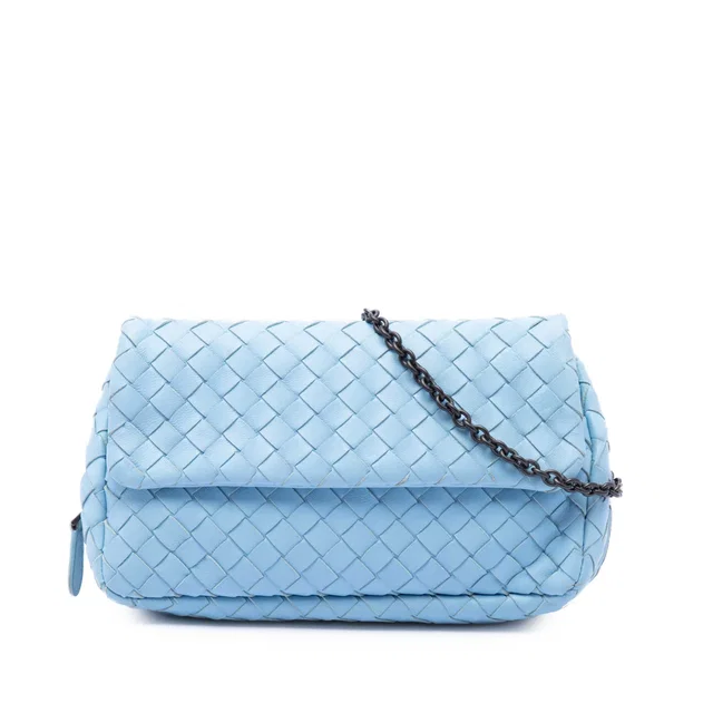 Blue Bottega Veneta Mini Nappa Intrecciato Expandable Chain Flap Crossbody in Blue Nappa leather from Designer Revival, photo 1 of 1