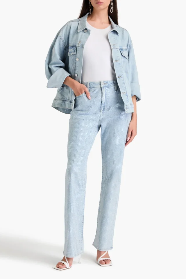 Simkhai Liam Crystal-Embellished High-Rise Straight-Leg Jeans in Light denim, photo 2 of 4 from THE OUTNET