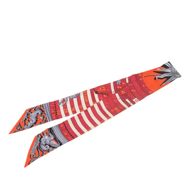 Orange Hermès Astrologie Twilly Silk Scarf Scarves in Orange Silk from Designer Revival