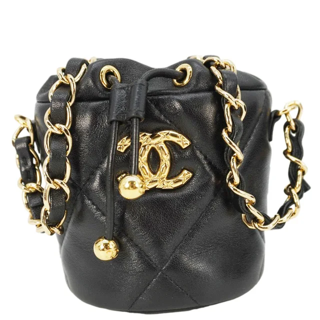 Chanel Coco Mini Leather Bucket Shoulder Bag Black in Black Leather from Dallas Designer Handbags