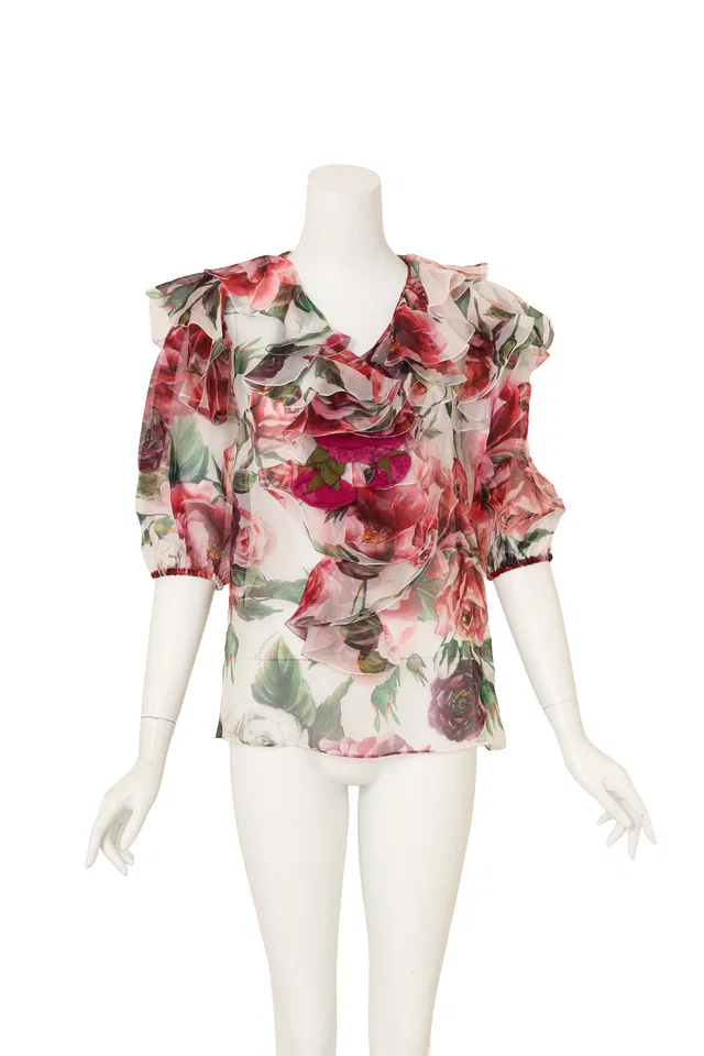 Dolce & Gabbana Silk Floral Ruffle Top in Silk from Recess LA