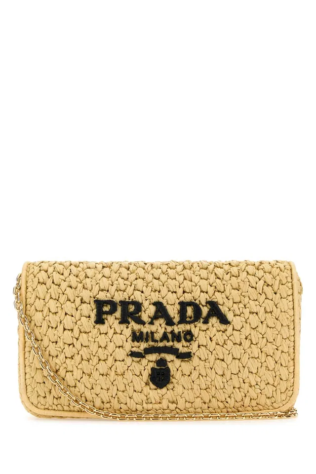 Prada Raffia With Logo Embroidery Crossbody Bag — Beige in Beige Raffia from HEWI